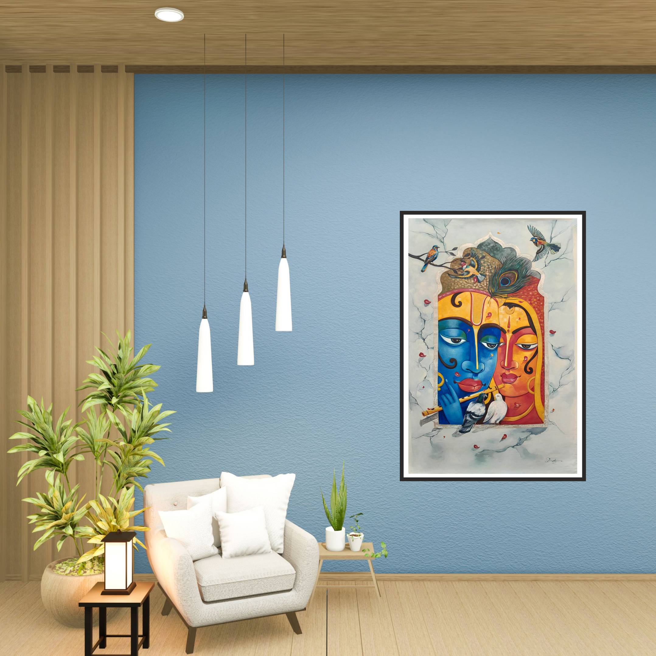 "Eternal Serenade: Radha Krishna with Birds" setup