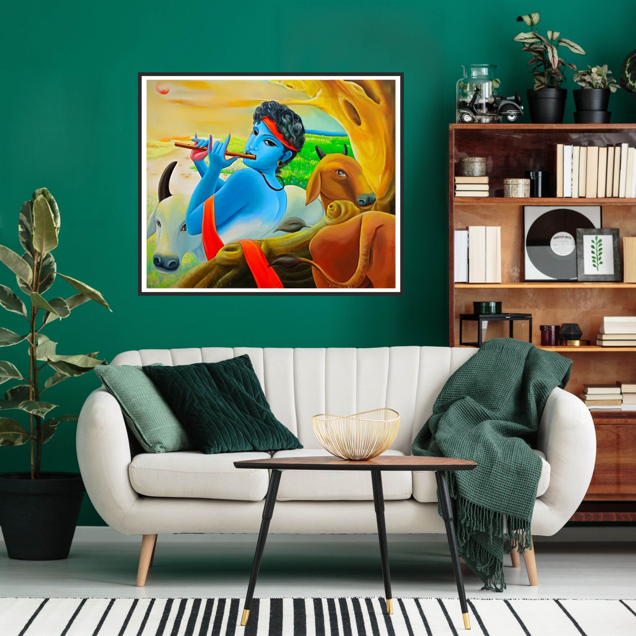 Krishna flute mesmerising cows setup